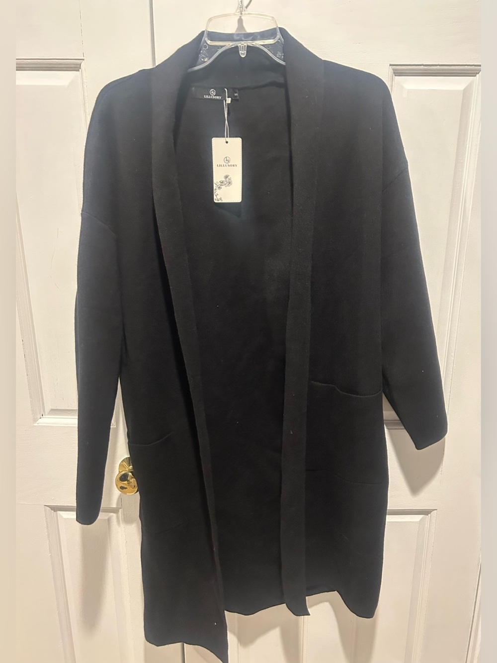 Lillusory Black Open-Front Longline Cardigan Coat